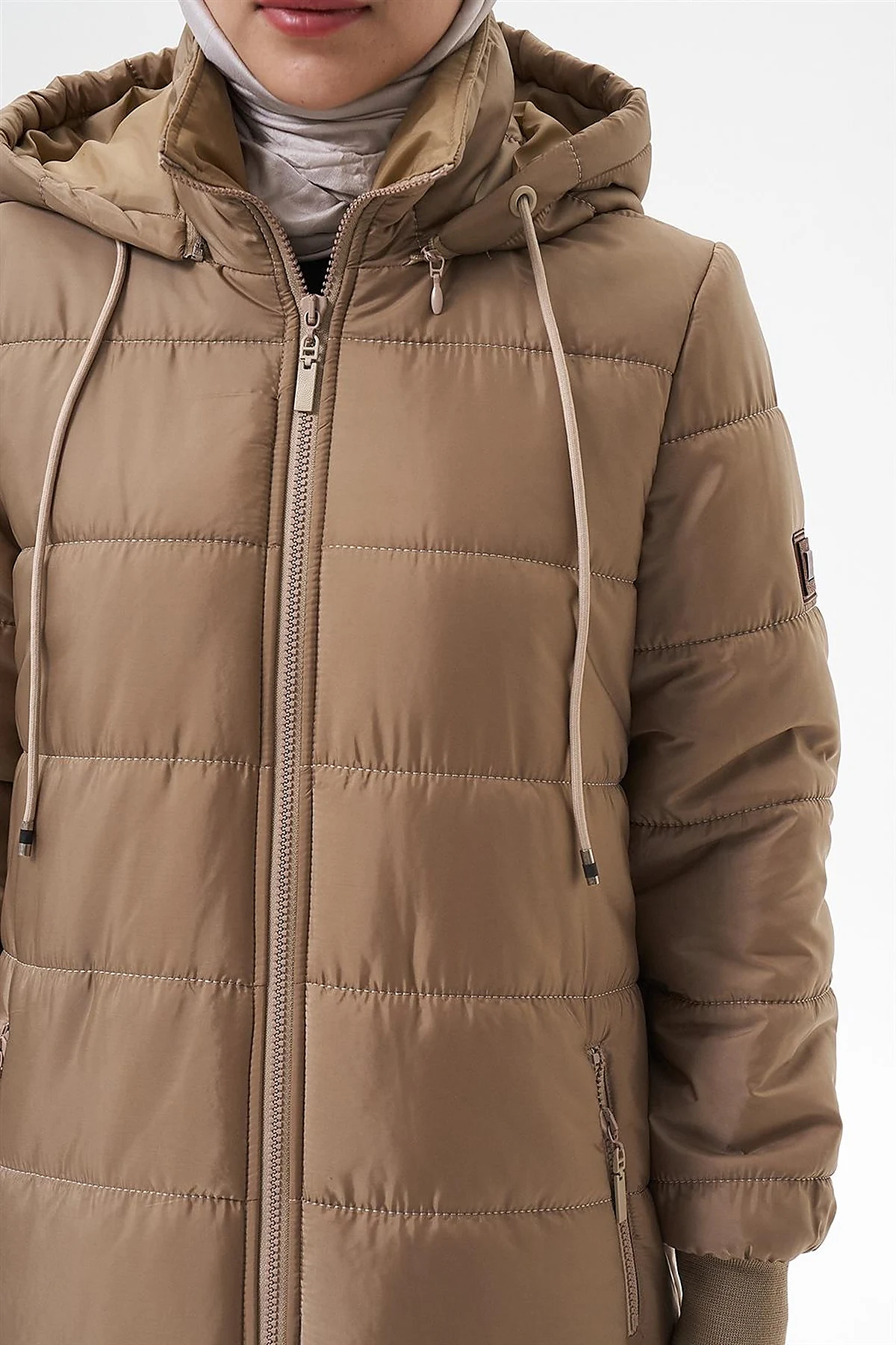Detachable Hooded Pocketed Anorak Coat Beige