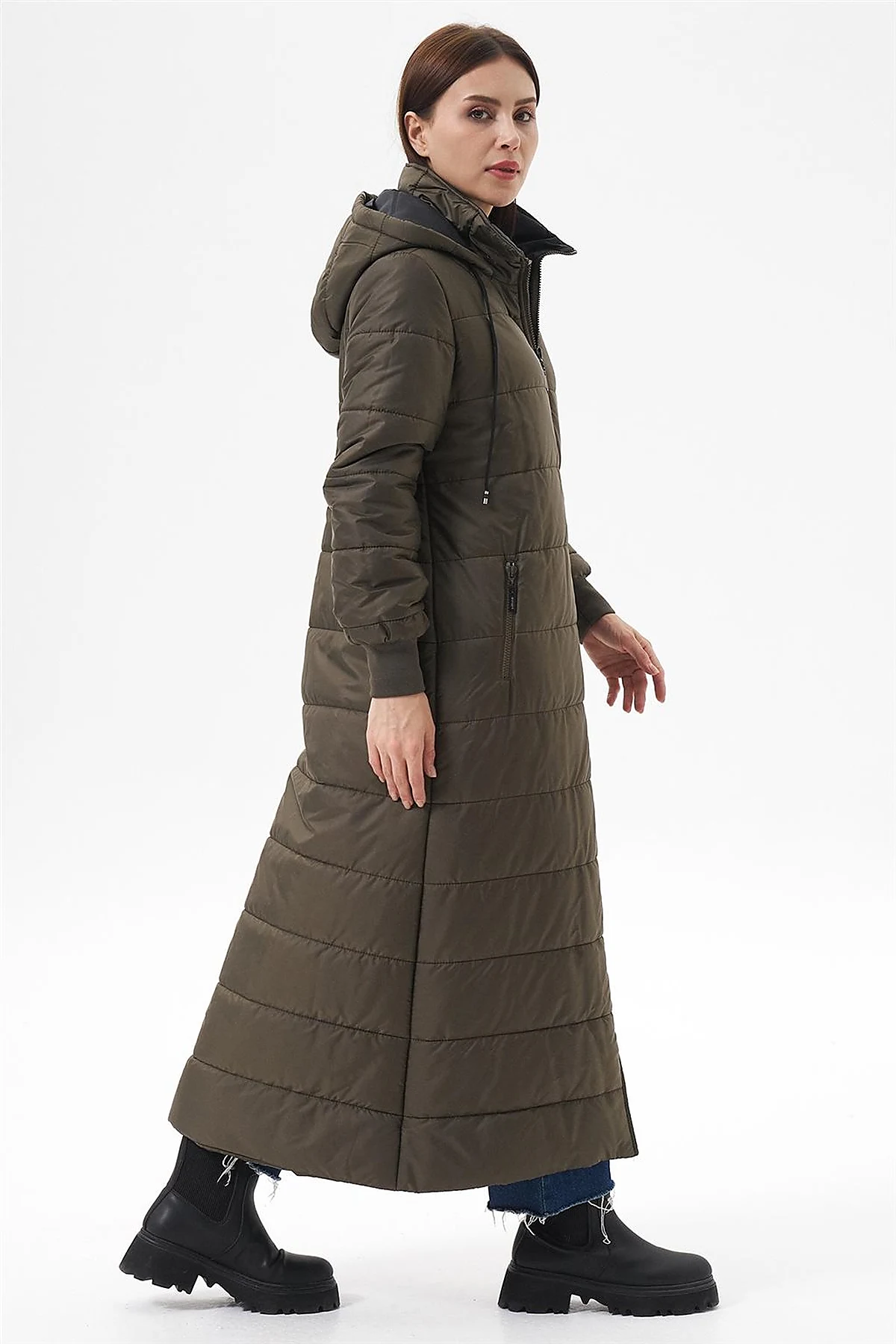 Detachable Hooded Pocketed Anorak Coat Khaki