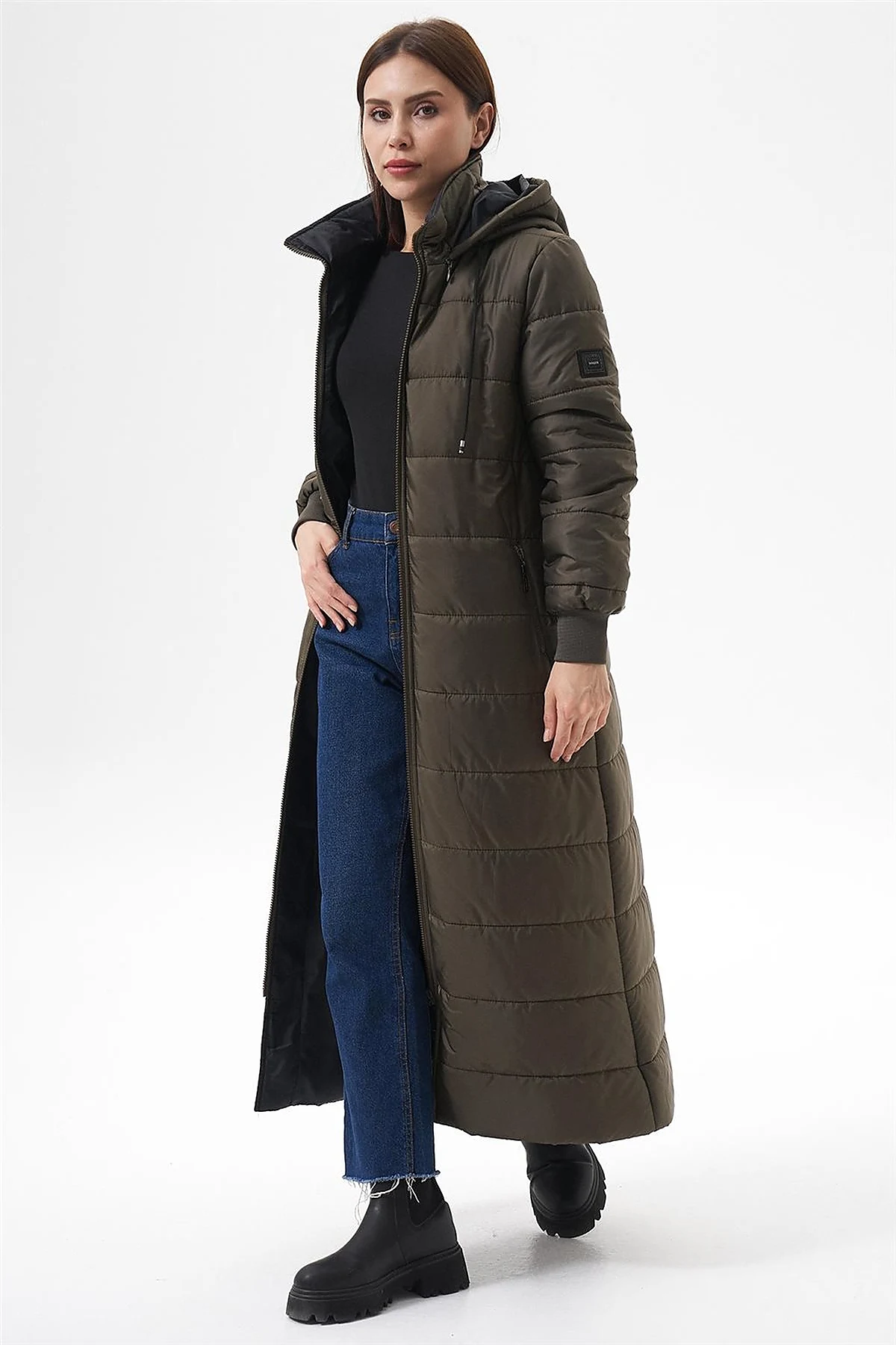 Detachable Hooded Pocketed Anorak Coat Khaki