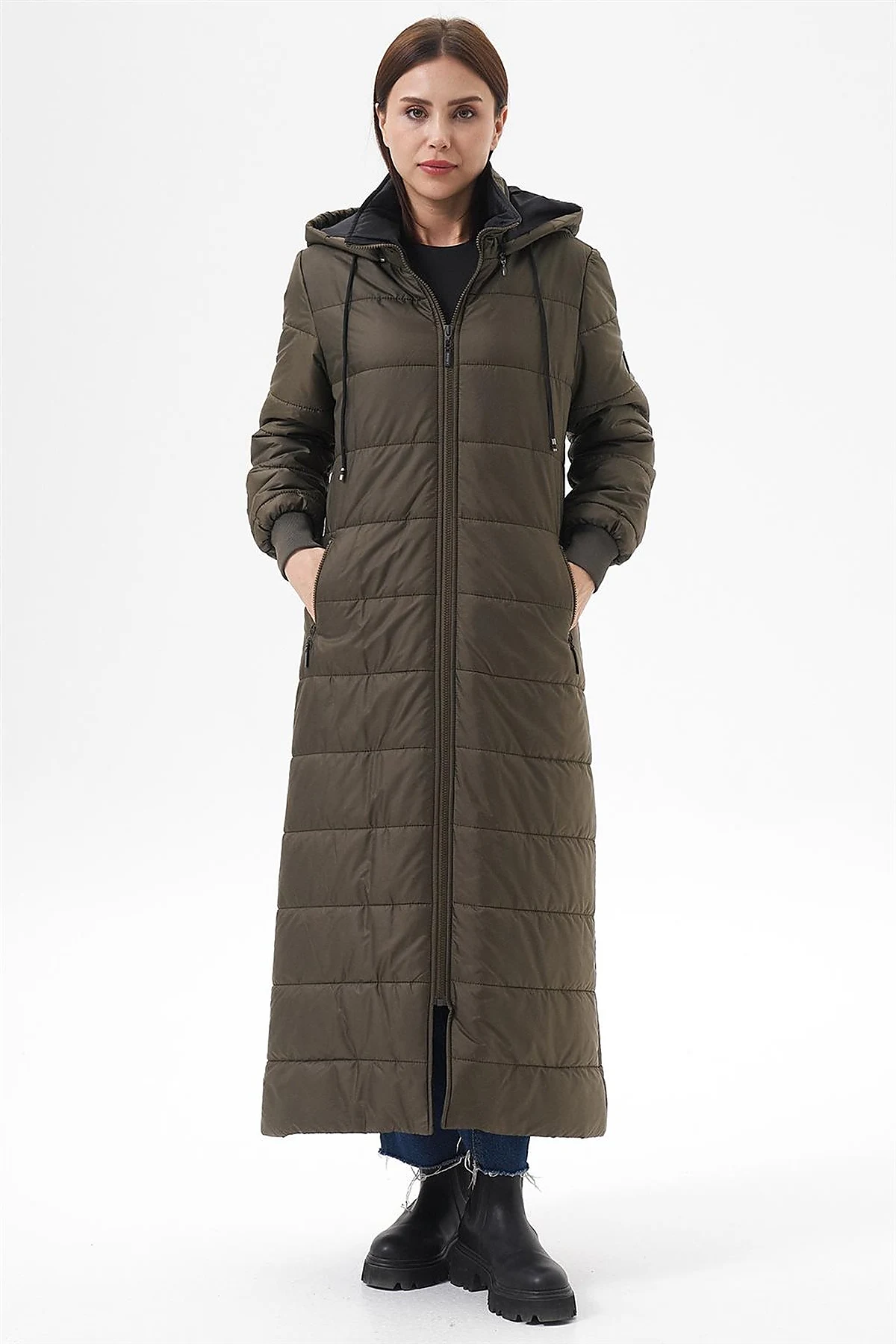 Detachable Hooded Pocketed Anorak Coat Khaki