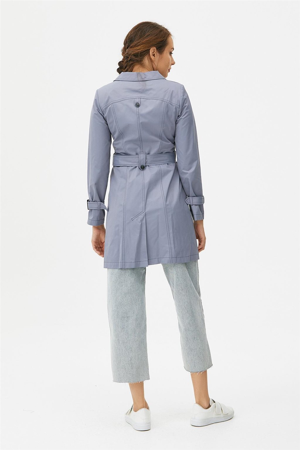 Belted Short Trench Coat Gray 