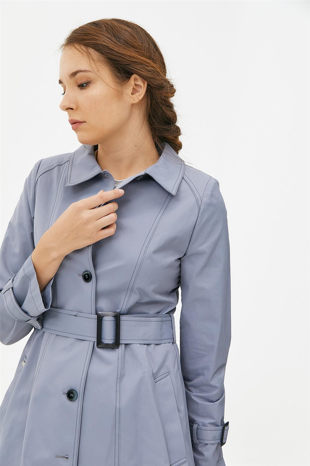 Belted Short Trench Coat Gray 