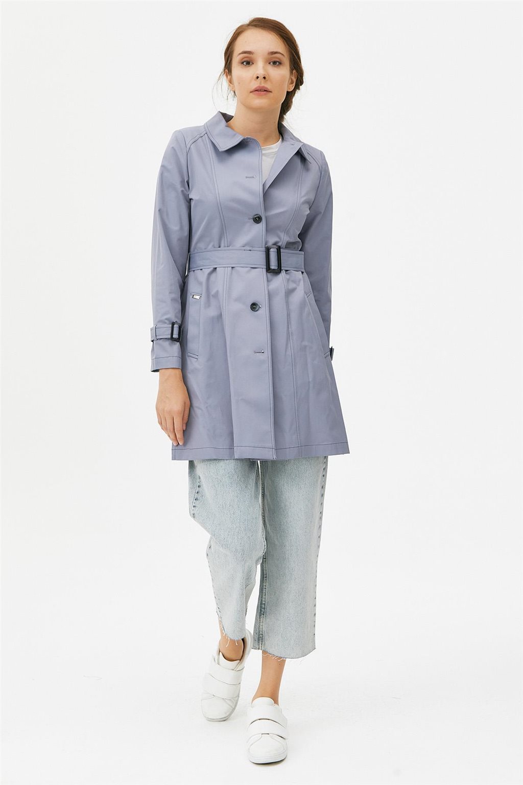 Belted Short Trench Coat Gray 