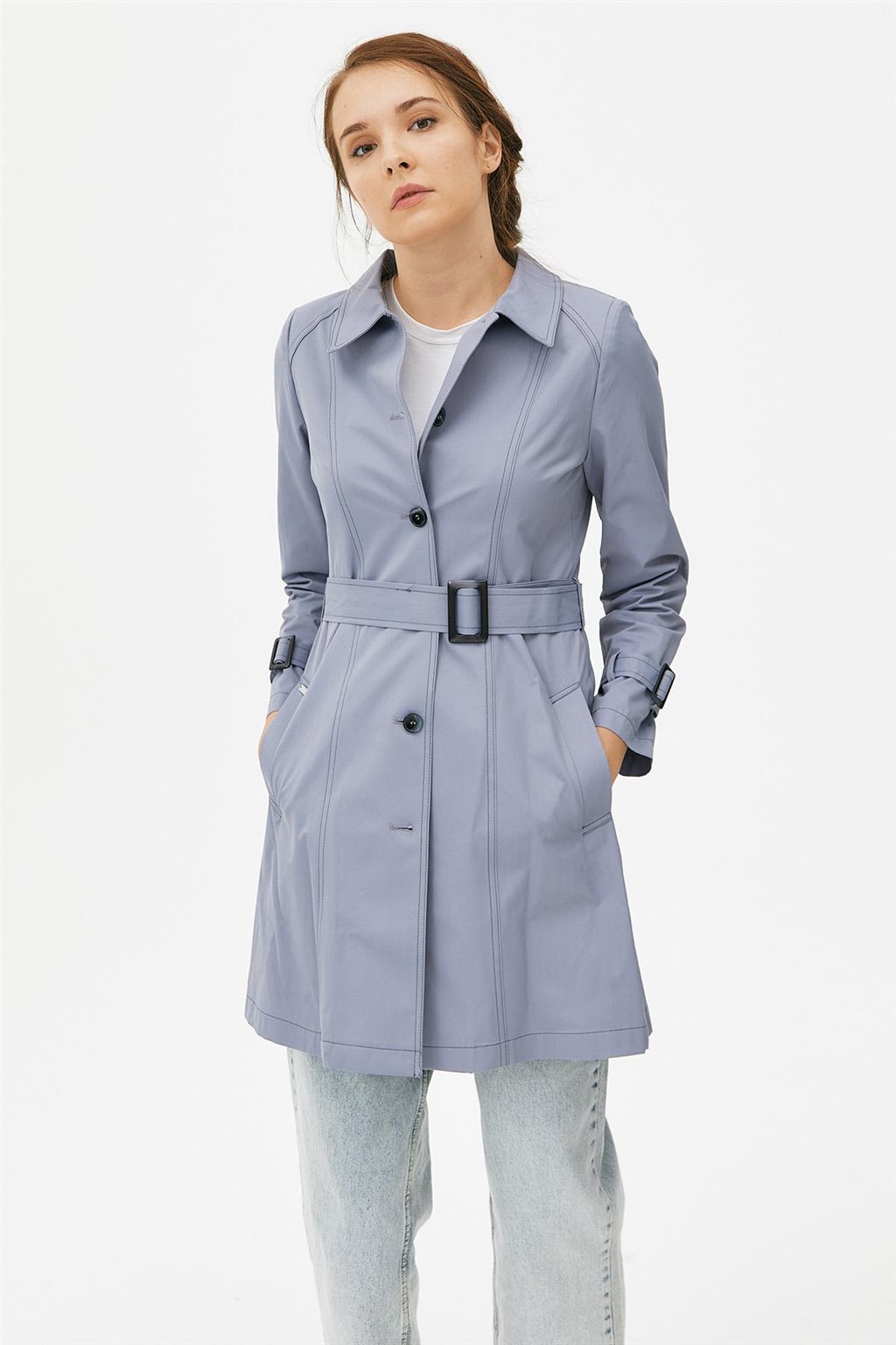 Belted Short Trench Coat Gray 