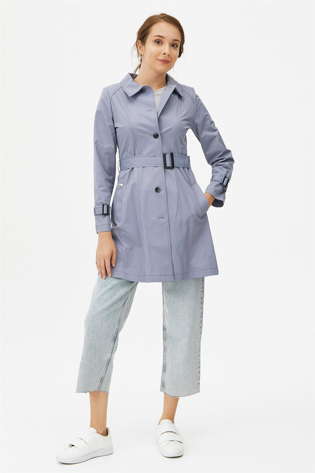 Belted Short Trench Coat Gray 