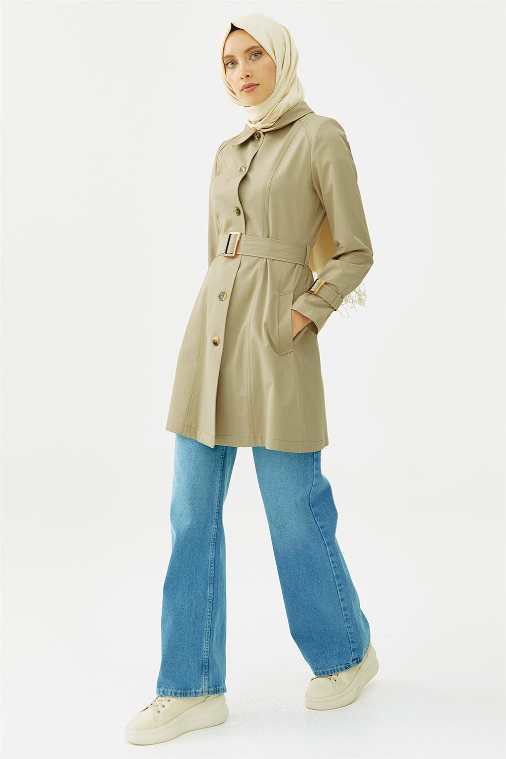 Belted Short Trench Coat Khaki