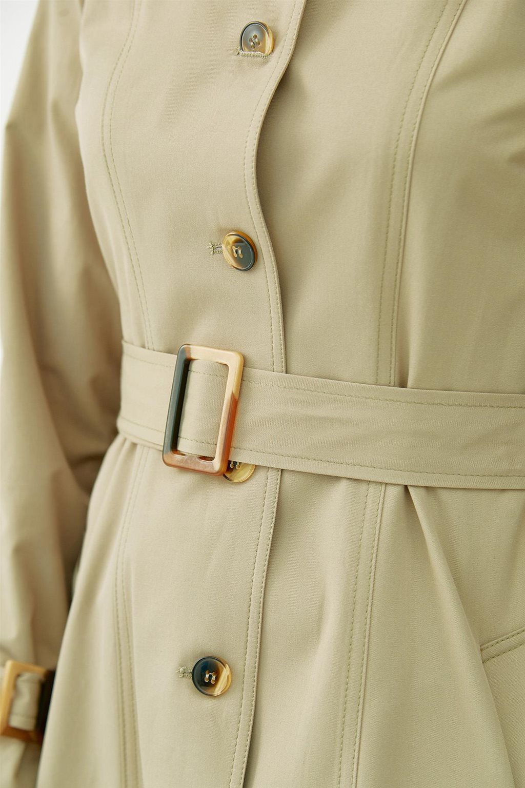 Belted Short Trench Coat Khaki