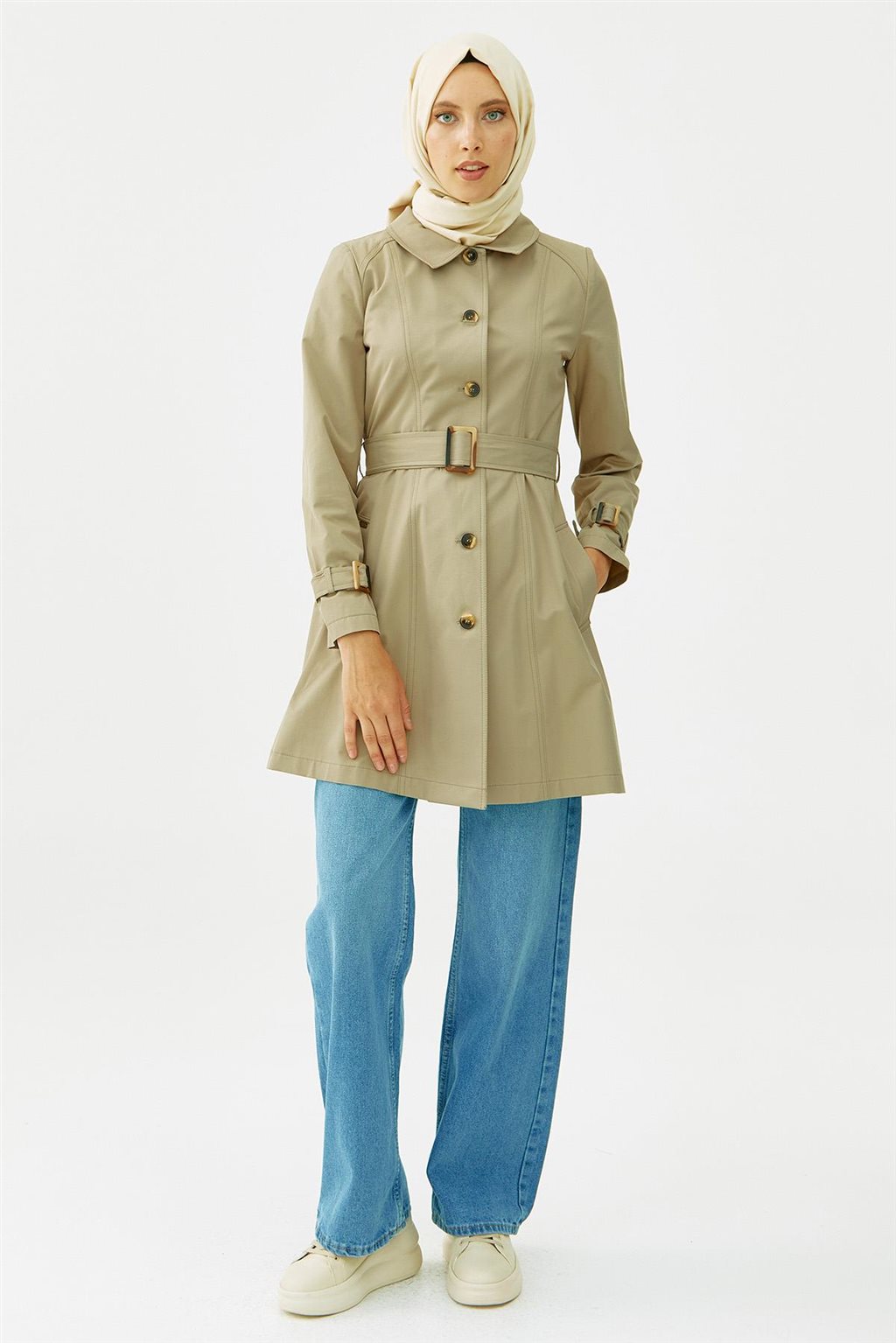 Belted Short Trench Coat Khaki