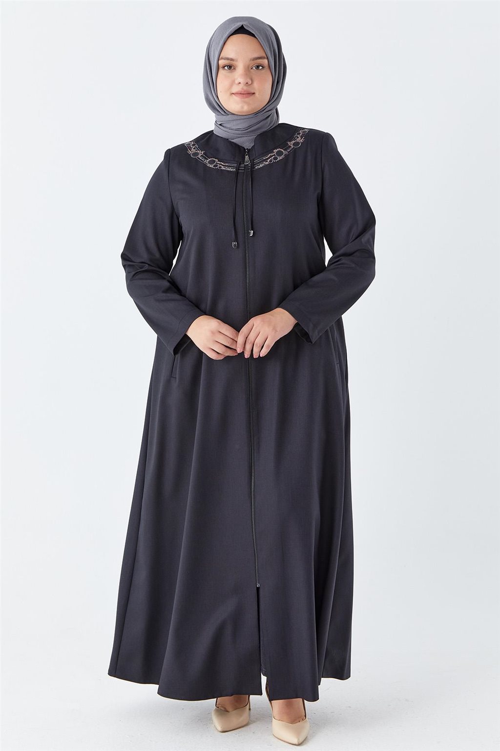 Embroidered Tie Detail Overcoat Black