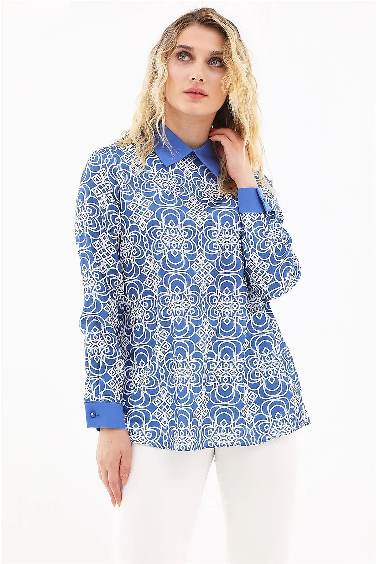 Printed Blouse Royal Blue 