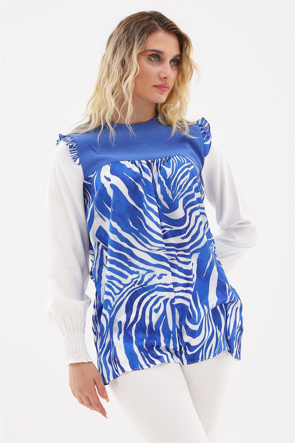 Zebra Desen Bluz Saks 