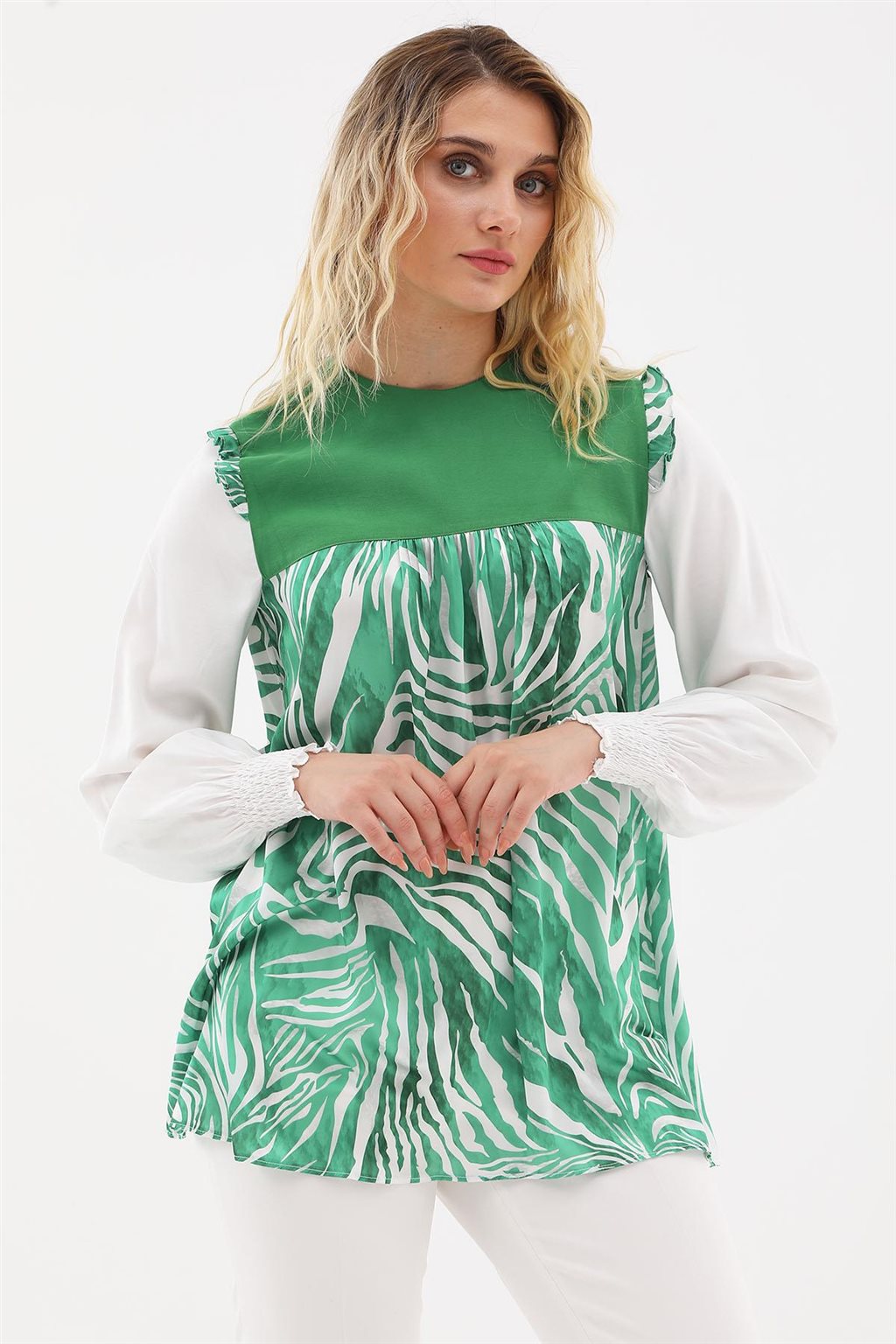 Zebra Desen Bluz Yeşil 