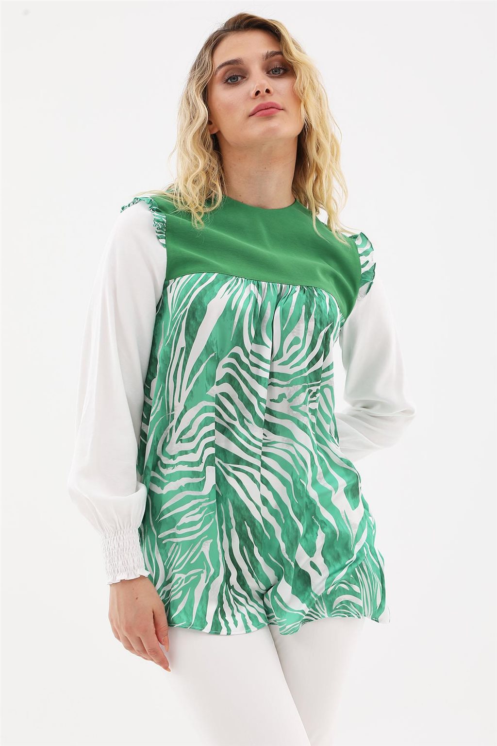 Zebra Desen Bluz Yeşil 