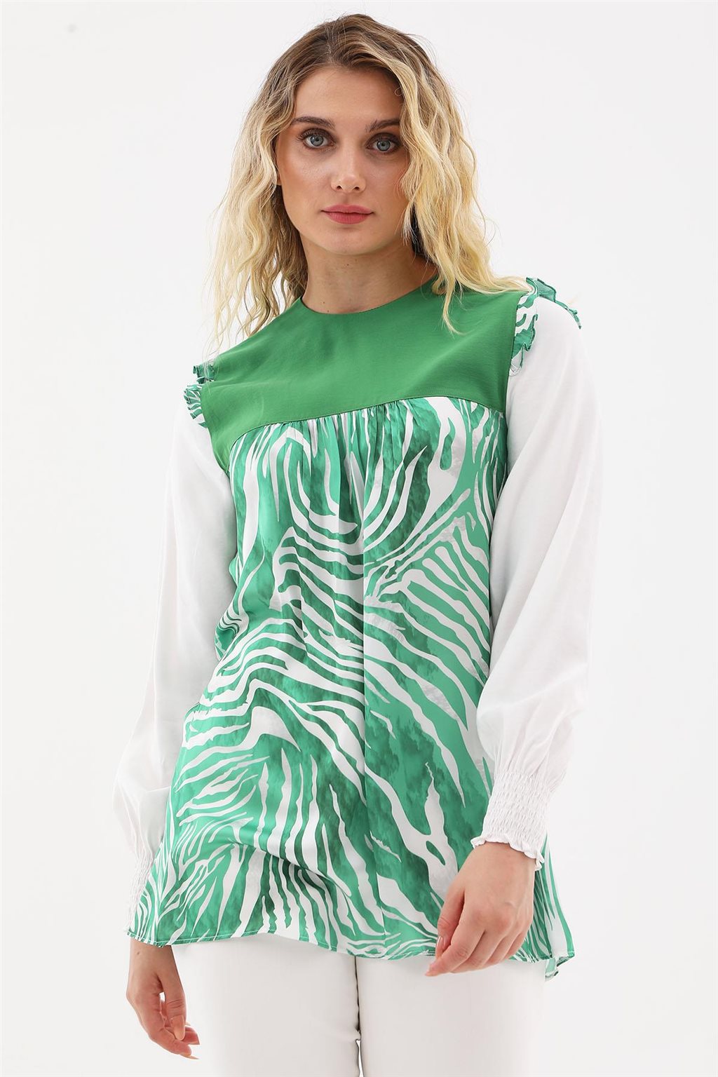 Zebra Desen Bluz Yeşil 