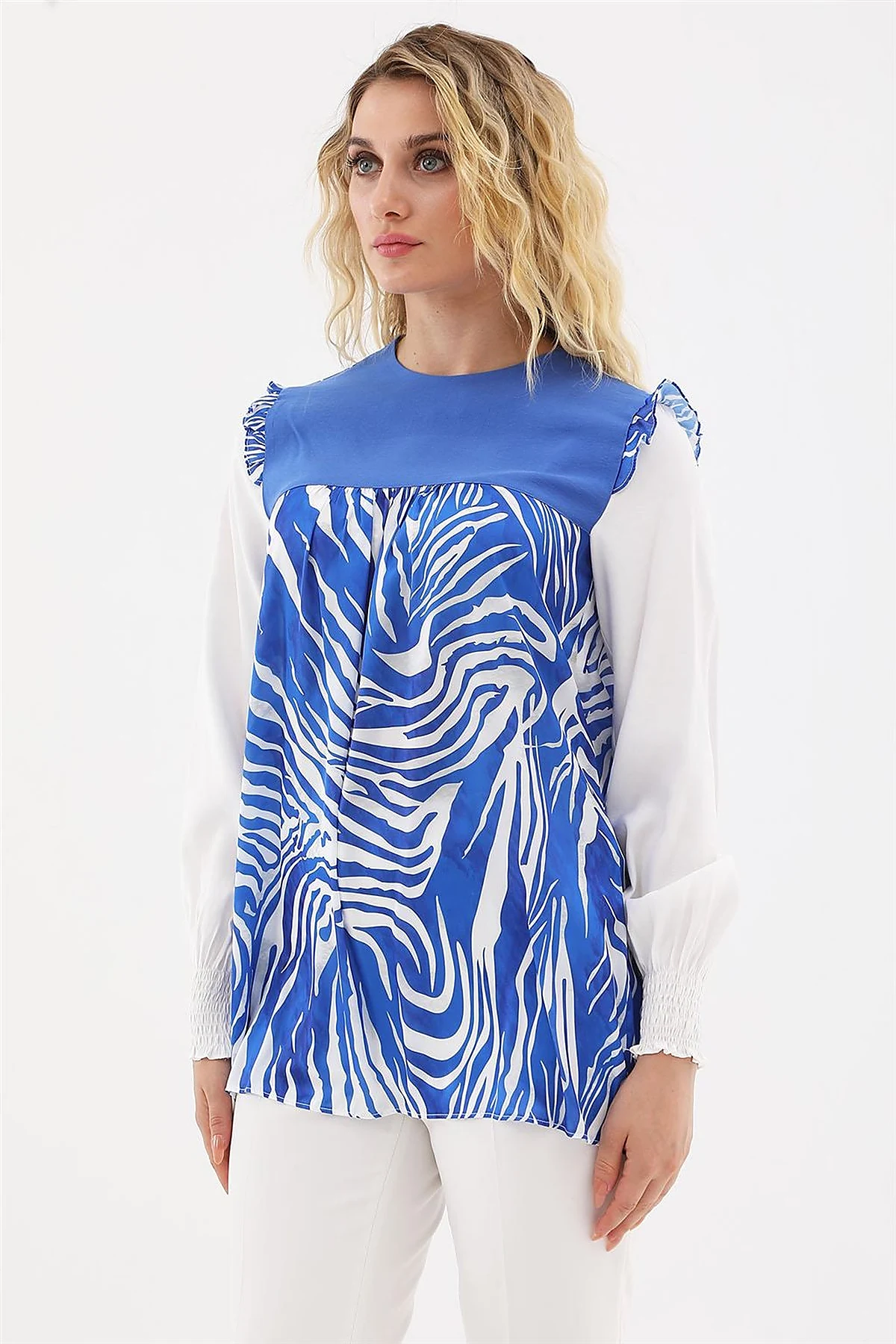 Zebra Print Blouse Royal Blue 