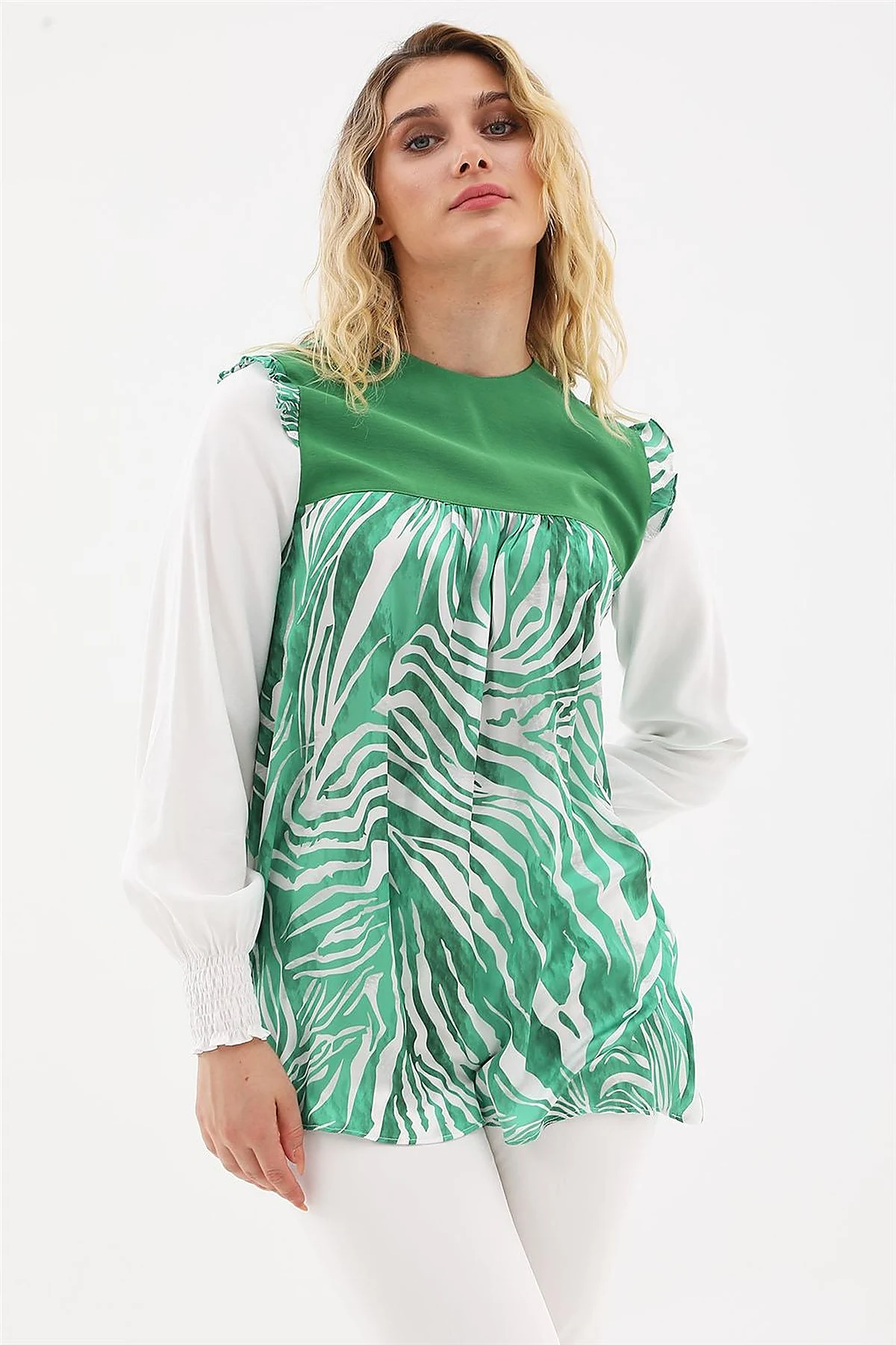 Zebra Print Blouse Green 