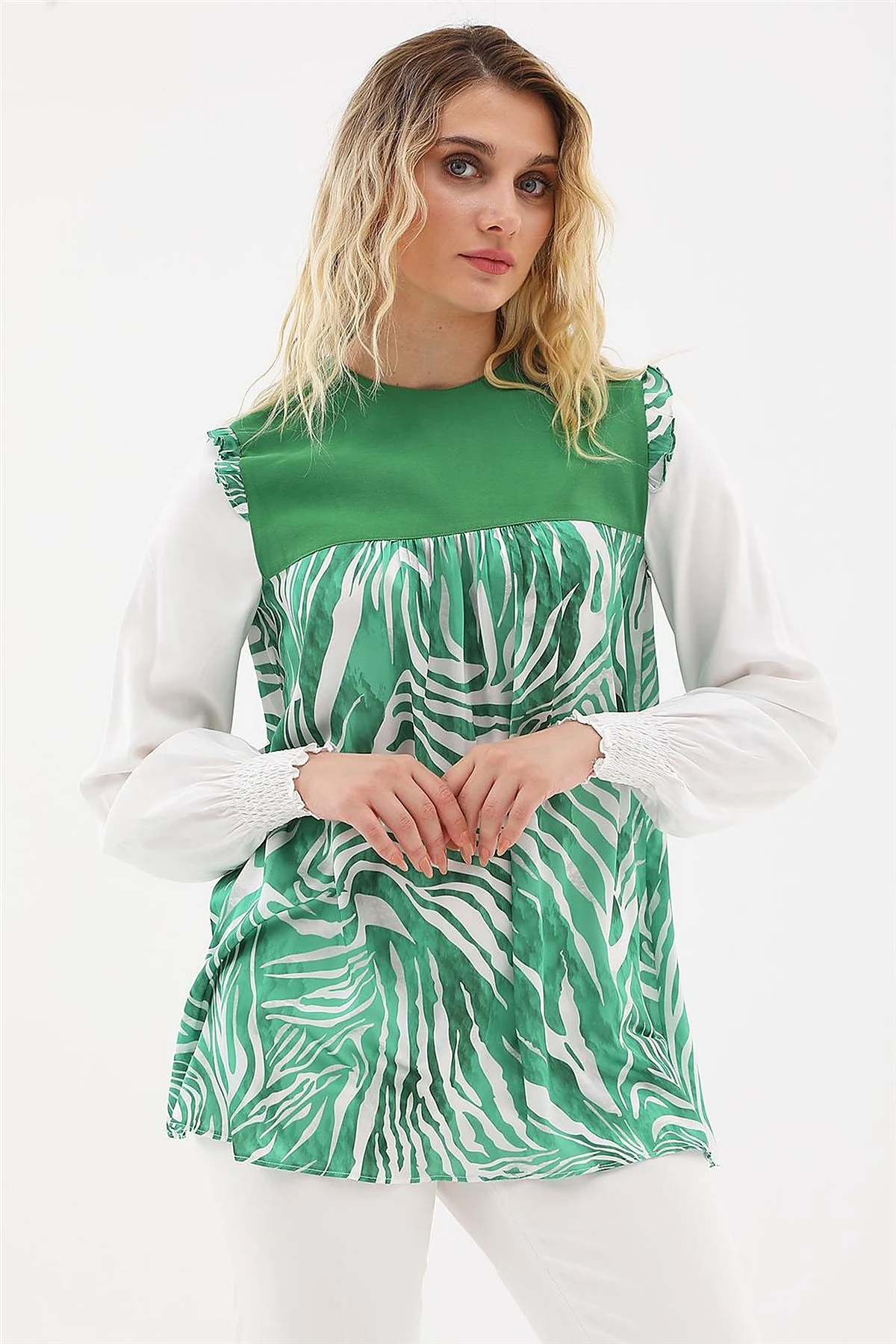 Zebra Print Blouse Green 