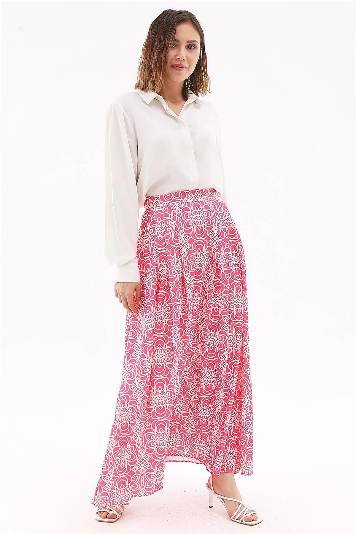 Patterned Pleated Skirt Fuchsia 