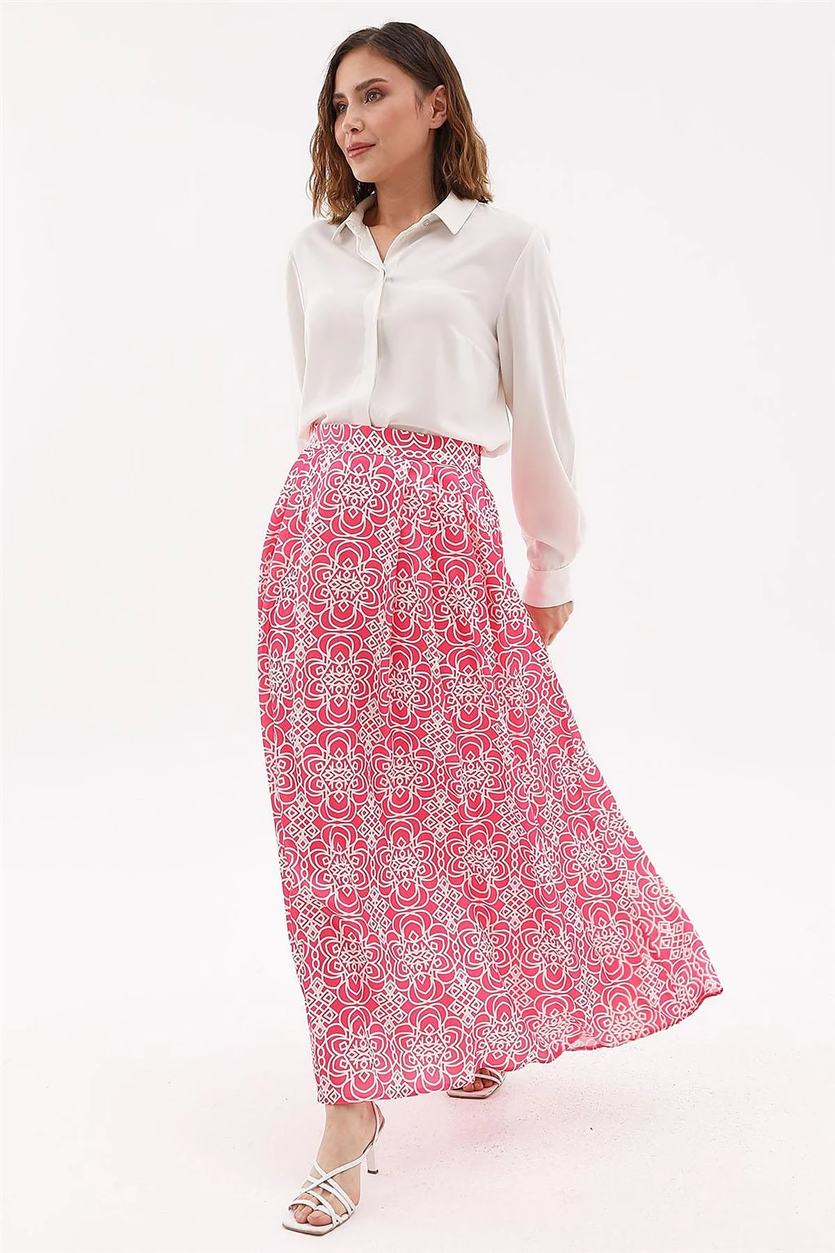 Patterned Pleated Skirt Fuchsia 