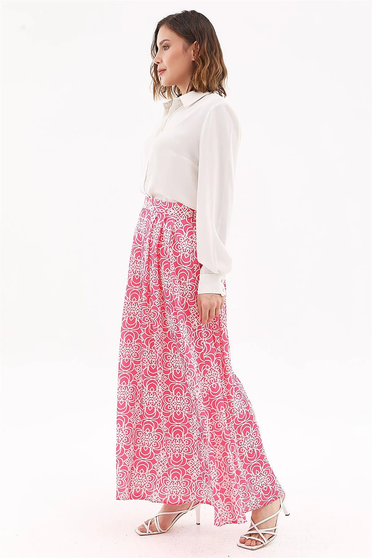 Patterned Pleated Skirt Fuchsia 