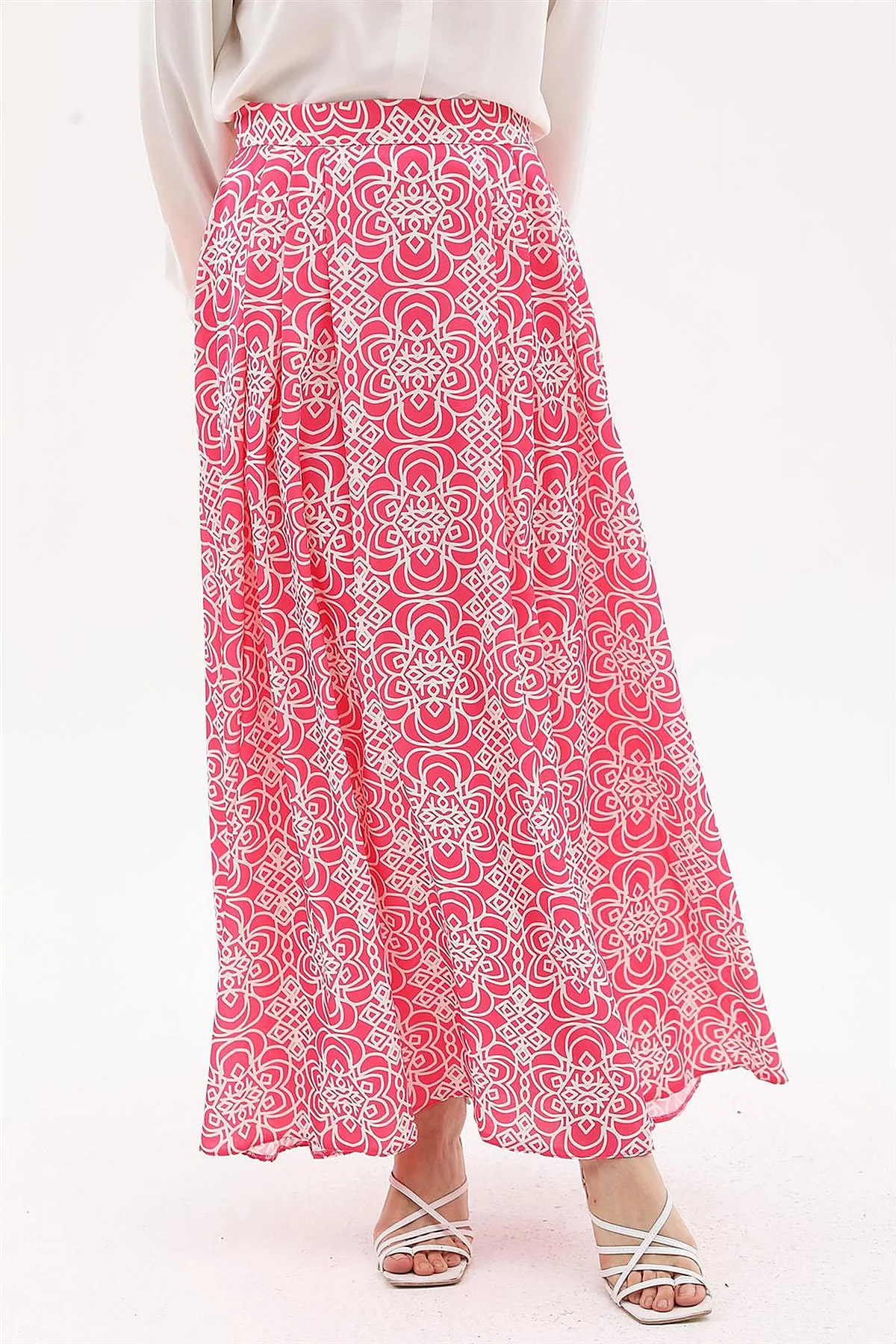 Patterned Pleated Skirt Fuchsia 