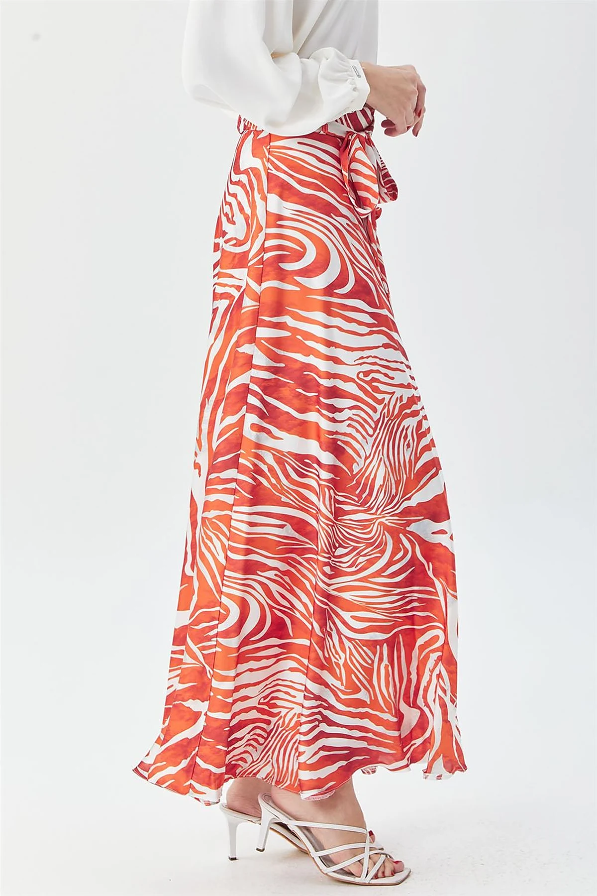 Zebra Print Belted A-line Skirt Orange