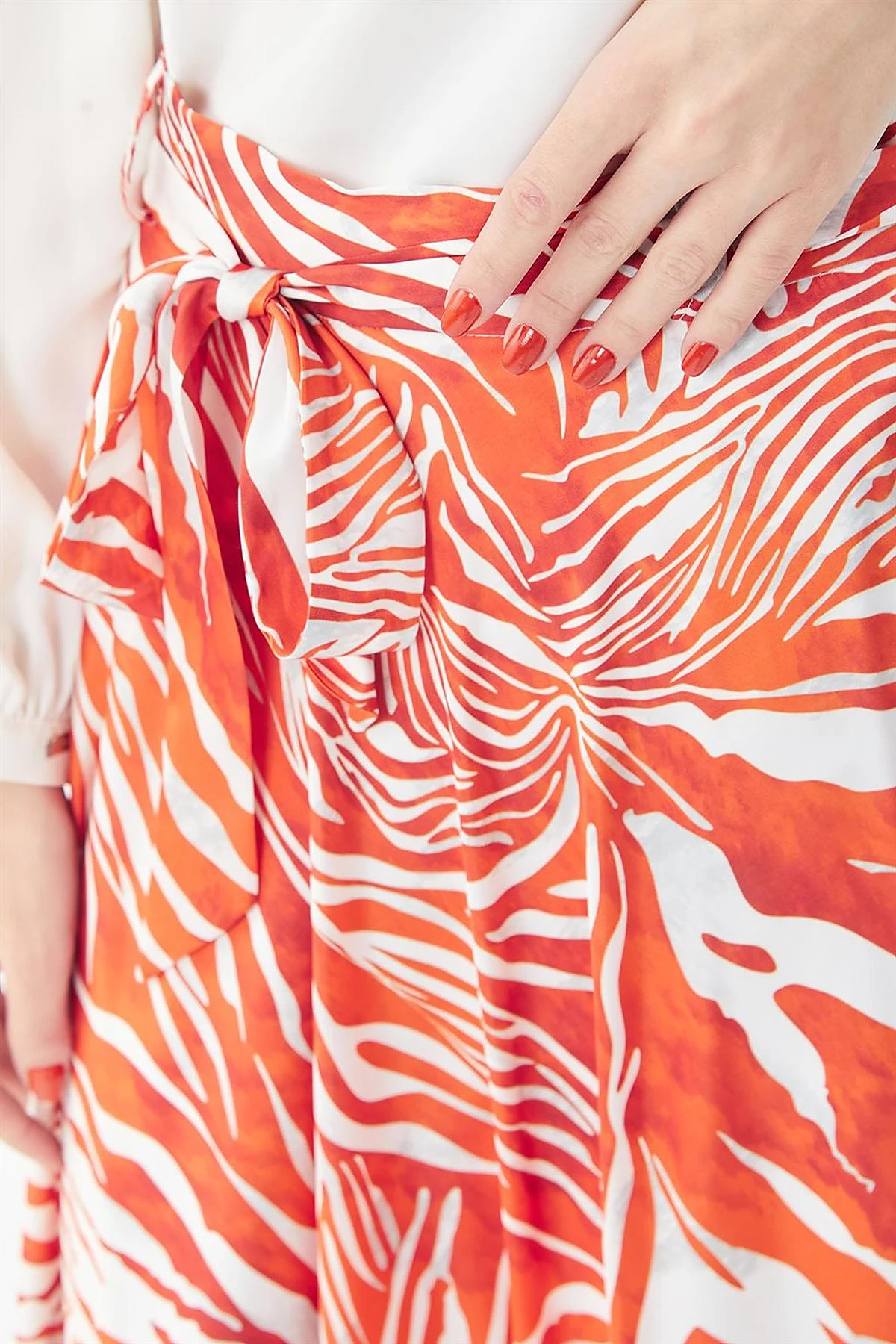 Zebra Print Belted A-line Skirt Orange