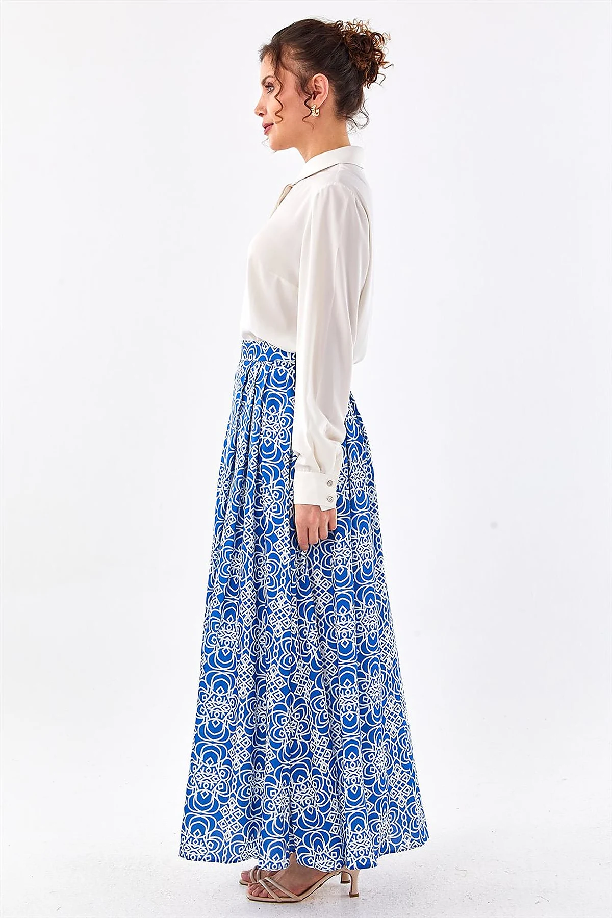Patterned Pleated Skirt Royal Blue 