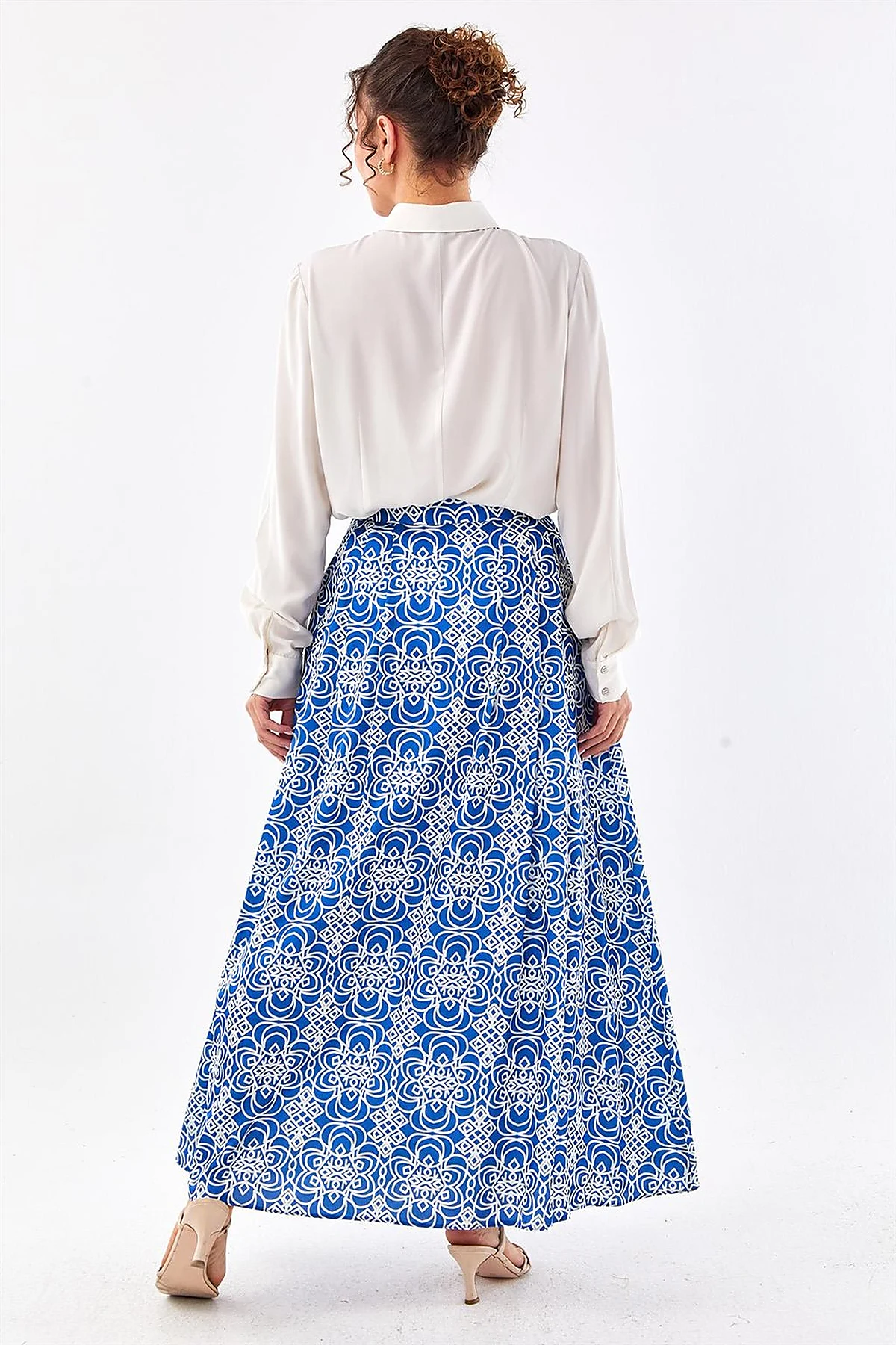 Patterned Pleated Skirt Royal Blue 