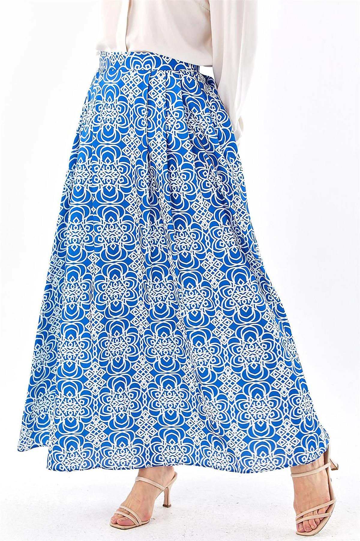 Patterned Pleated Skirt Royal Blue 