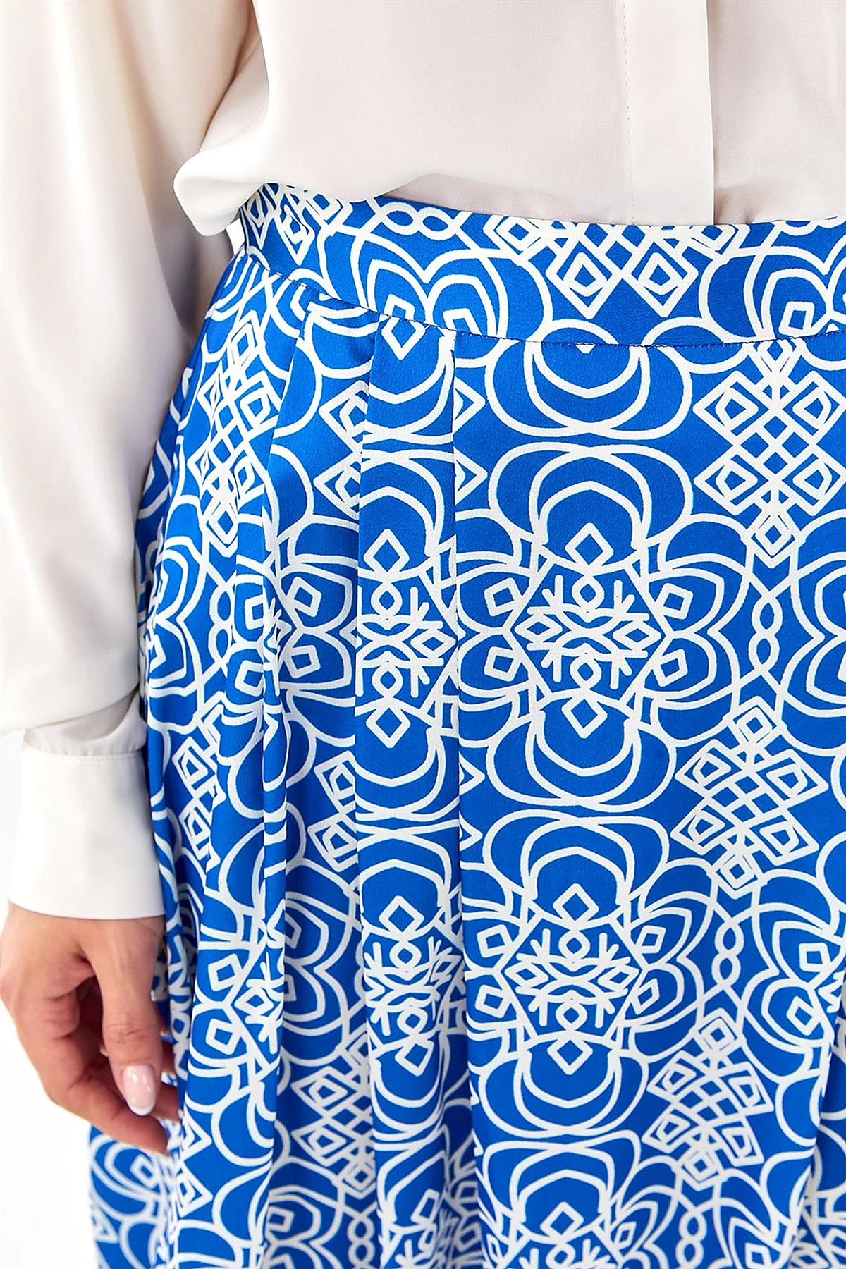 Patterned Pleated Skirt Royal Blue 