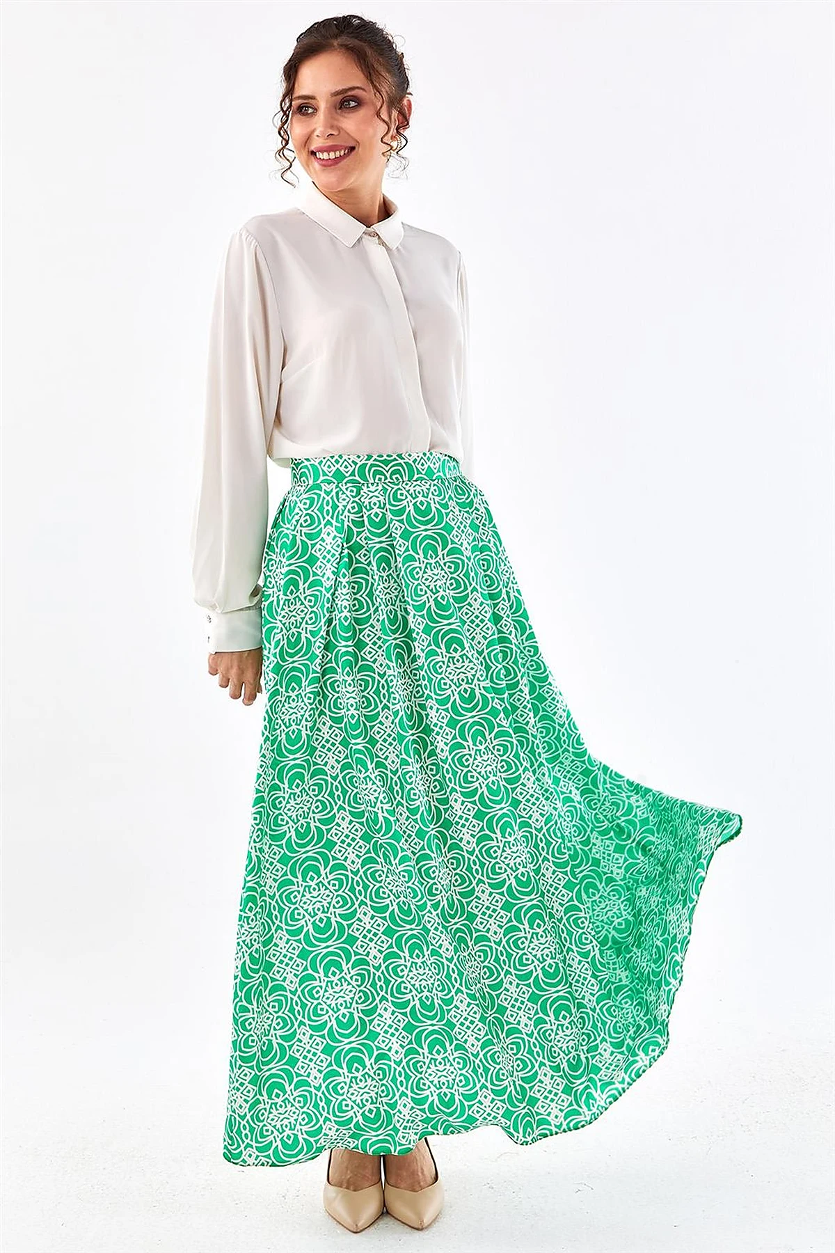 Patterned Pleated Skirt Green 