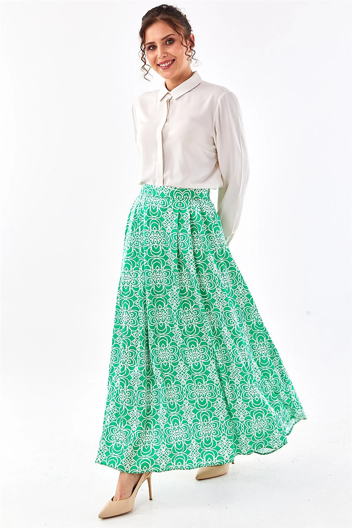 Patterned Pleated Skirt Green 