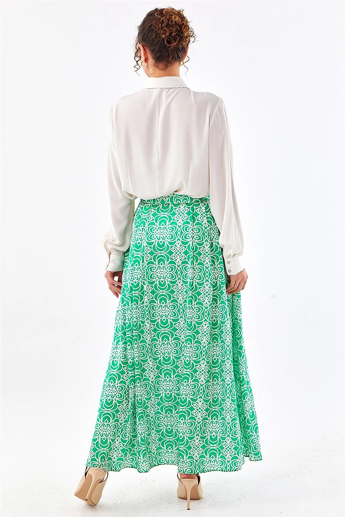 Patterned Pleated Skirt Green 