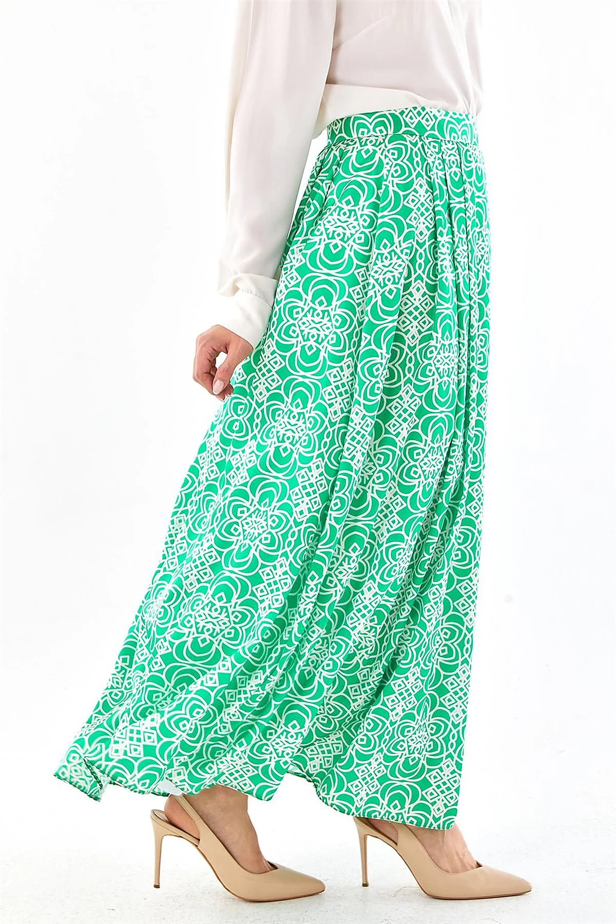 Patterned Pleated Skirt Green 