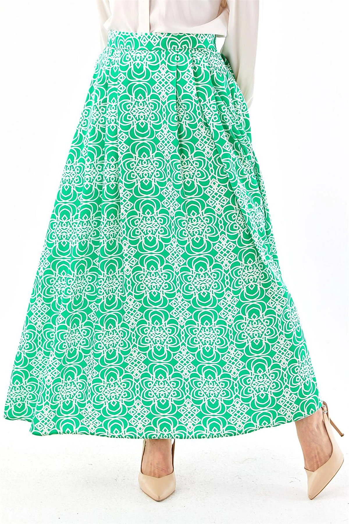 Patterned Pleated Skirt Green 