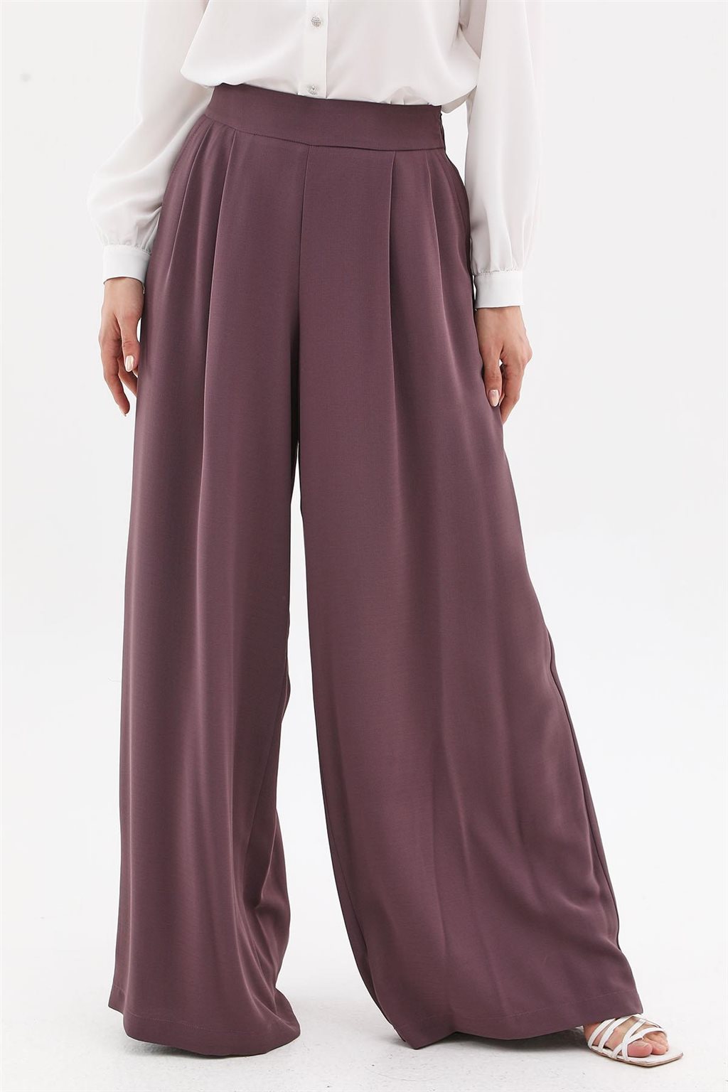 Pleated Wide-Leg Pants Plum 