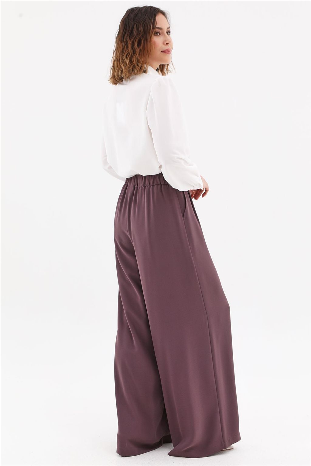 Pleated Wide-Leg Pants Plum 