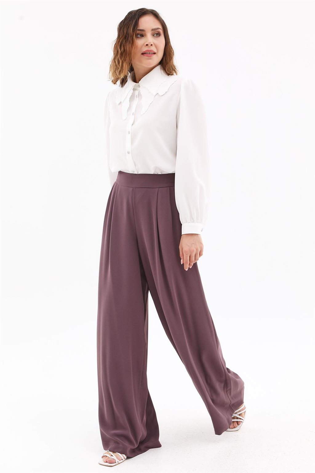 Pleated Wide-Leg Pants Plum 