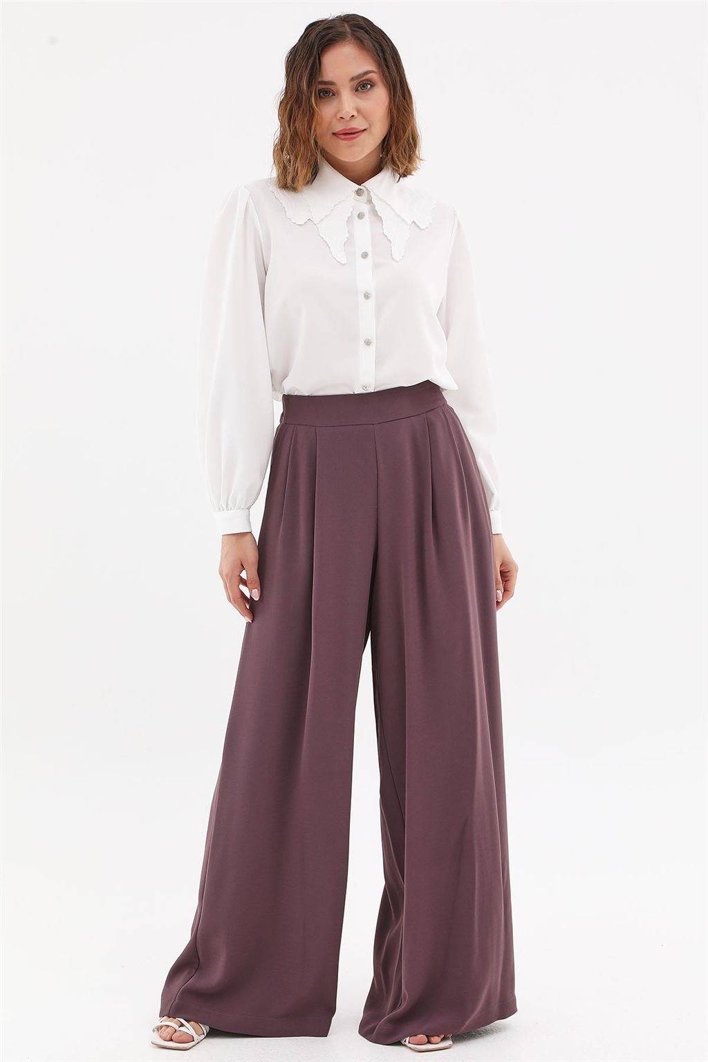 Pleated Wide-Leg Pants Plum 