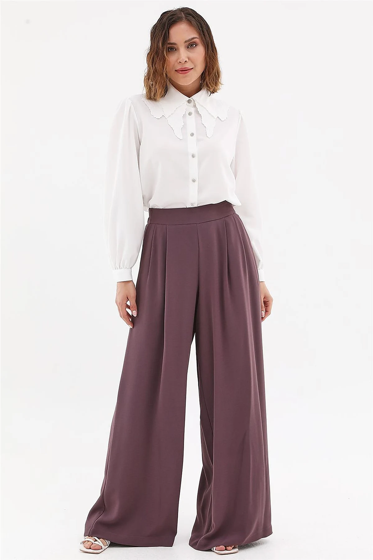 Pleated Wide-Leg Pants Plum 