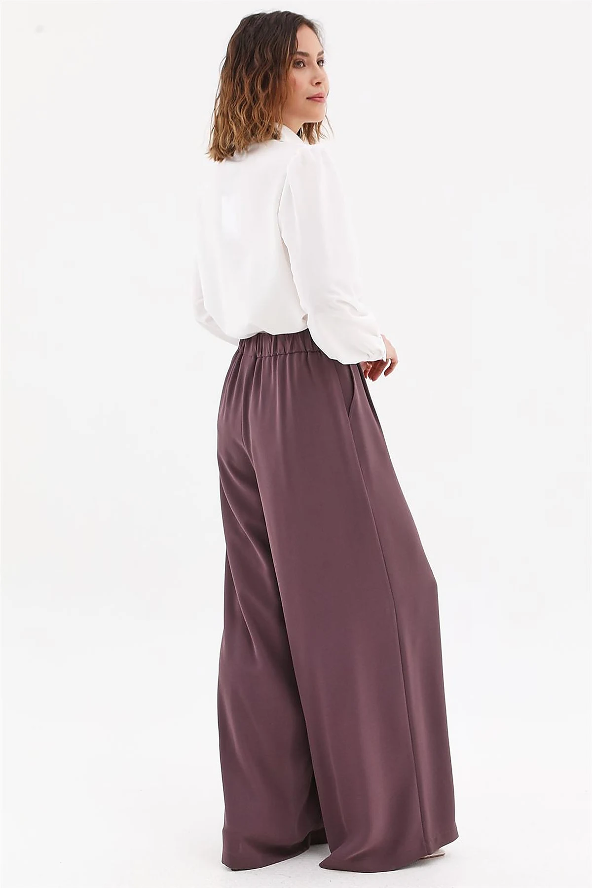 Pleated Wide-Leg Pants Plum 