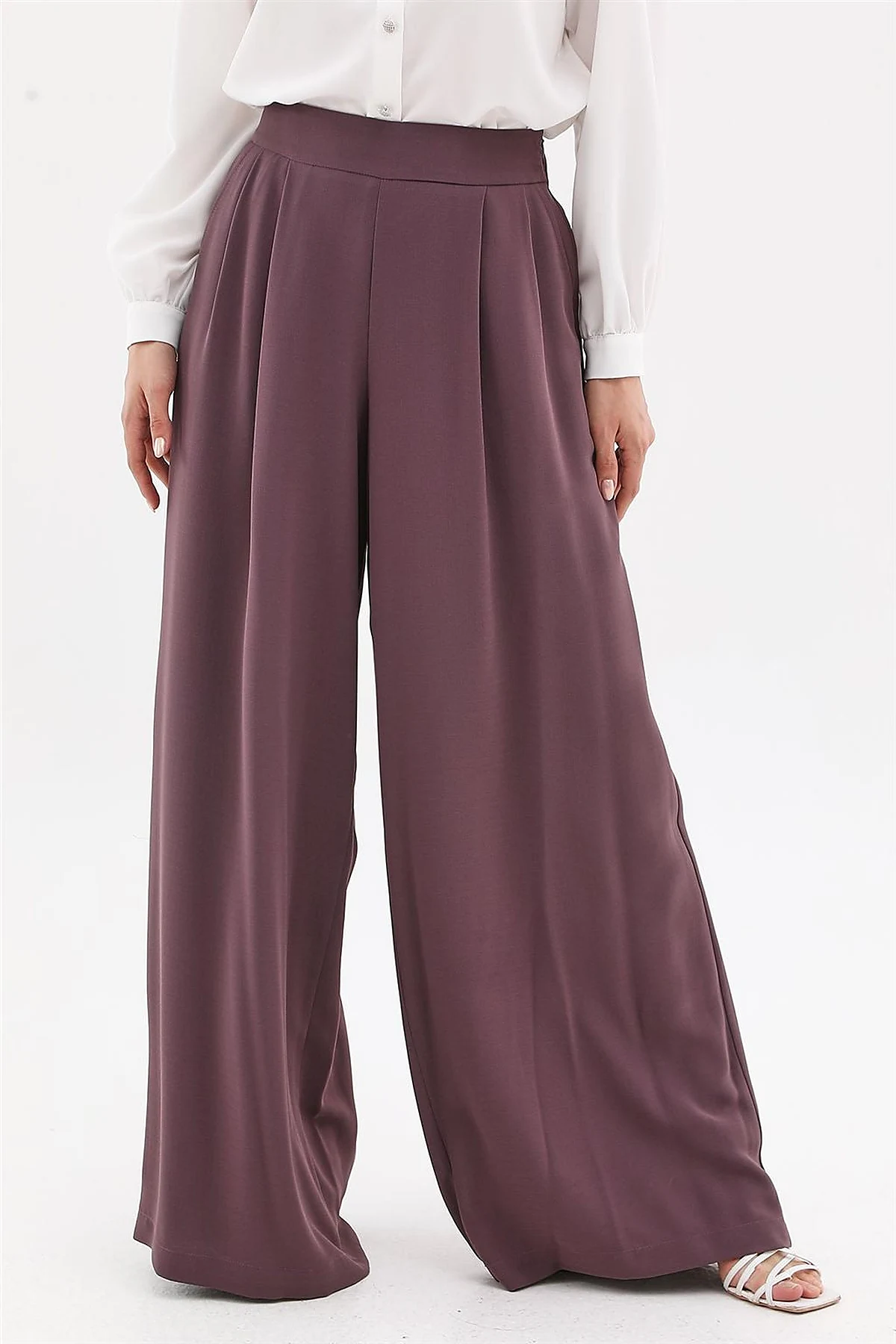Pleated Wide-Leg Pants Plum 