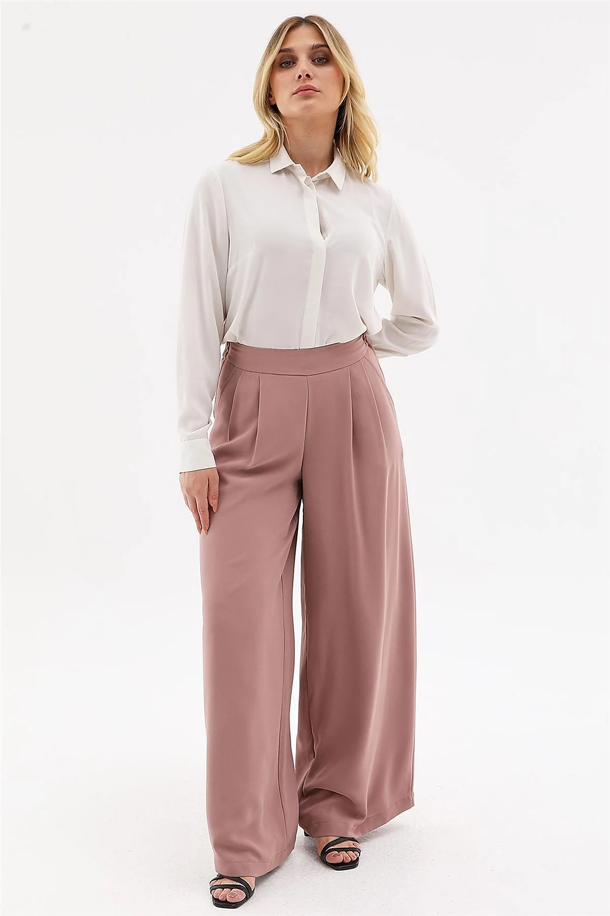Pleated Wide-Leg Pants Powder Pink