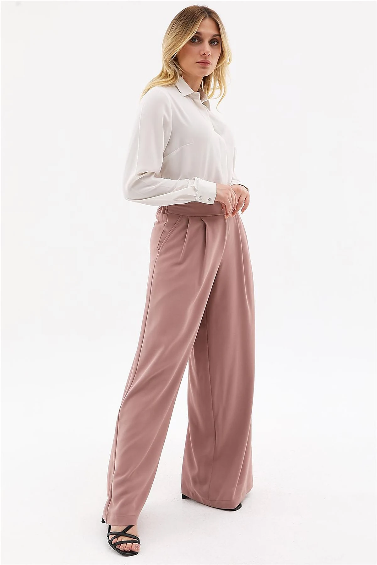 Pleated Wide-Leg Pants Powder Pink