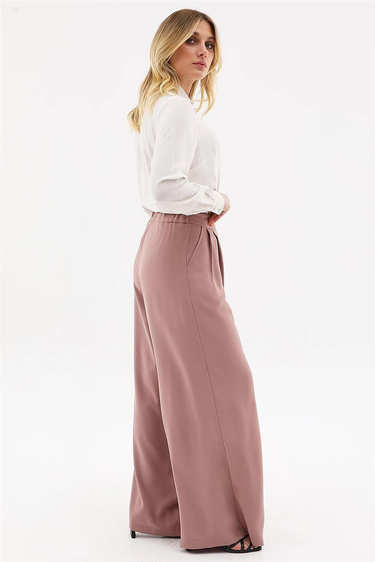Pleated Wide-Leg Pants Powder Pink