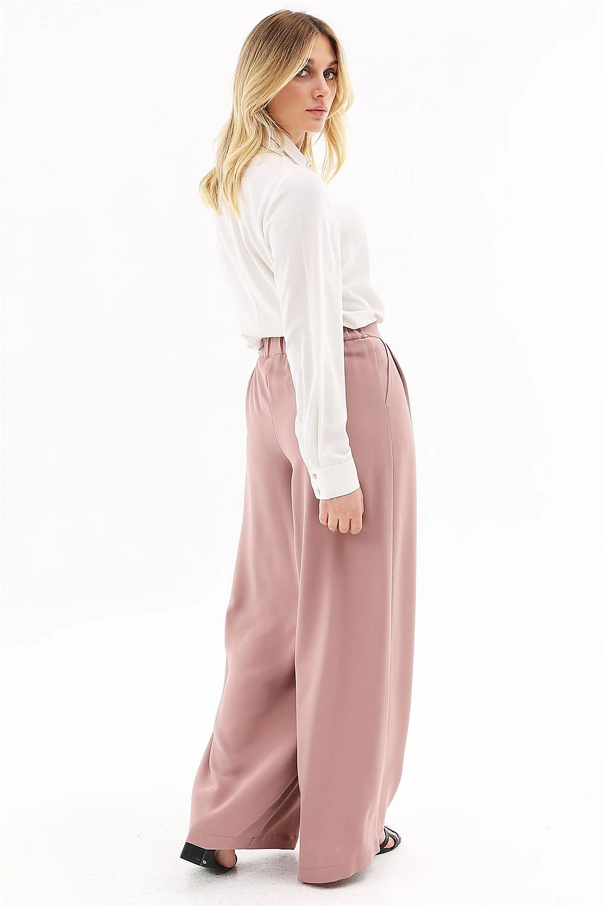 Pleated Wide-Leg Pants Powder Pink