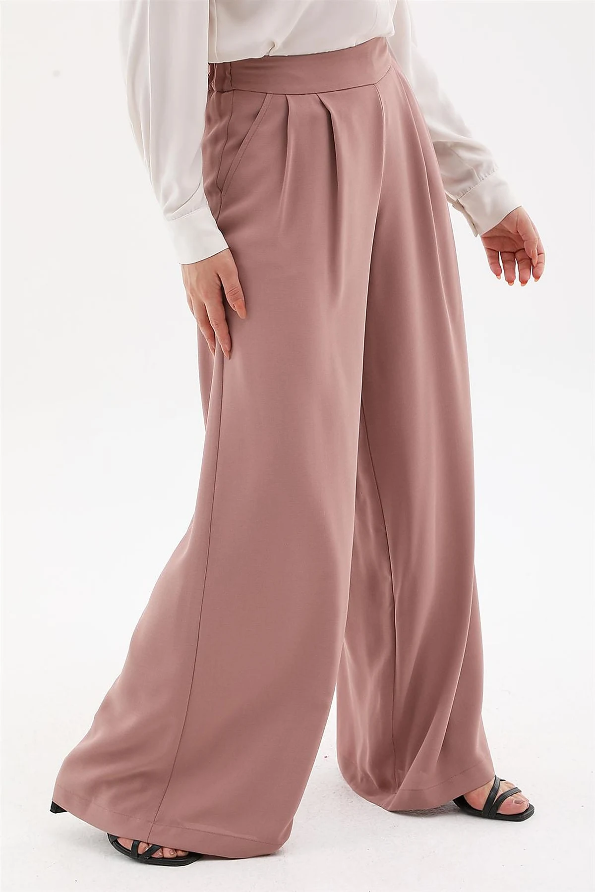 Pleated Wide-Leg Pants Powder Pink