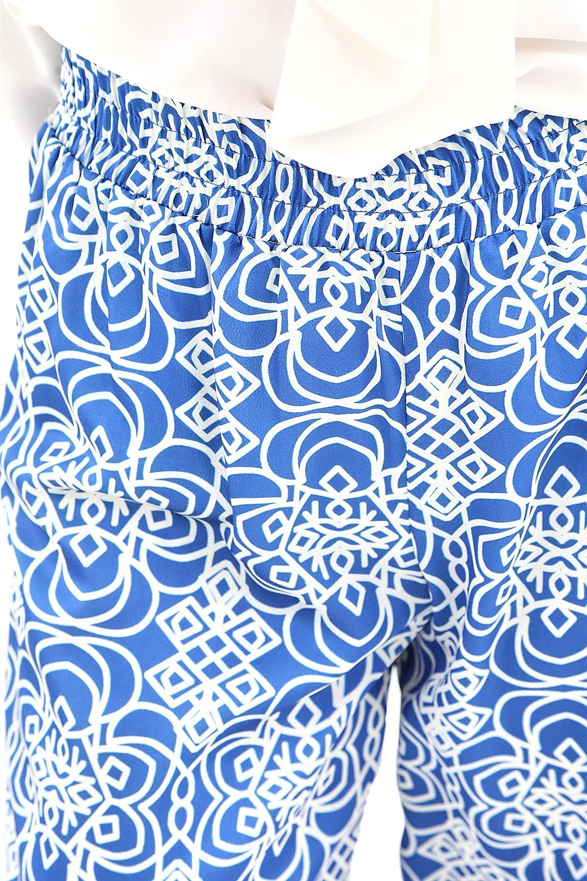 Elastic Waist Patterned Pants Royal Blue 