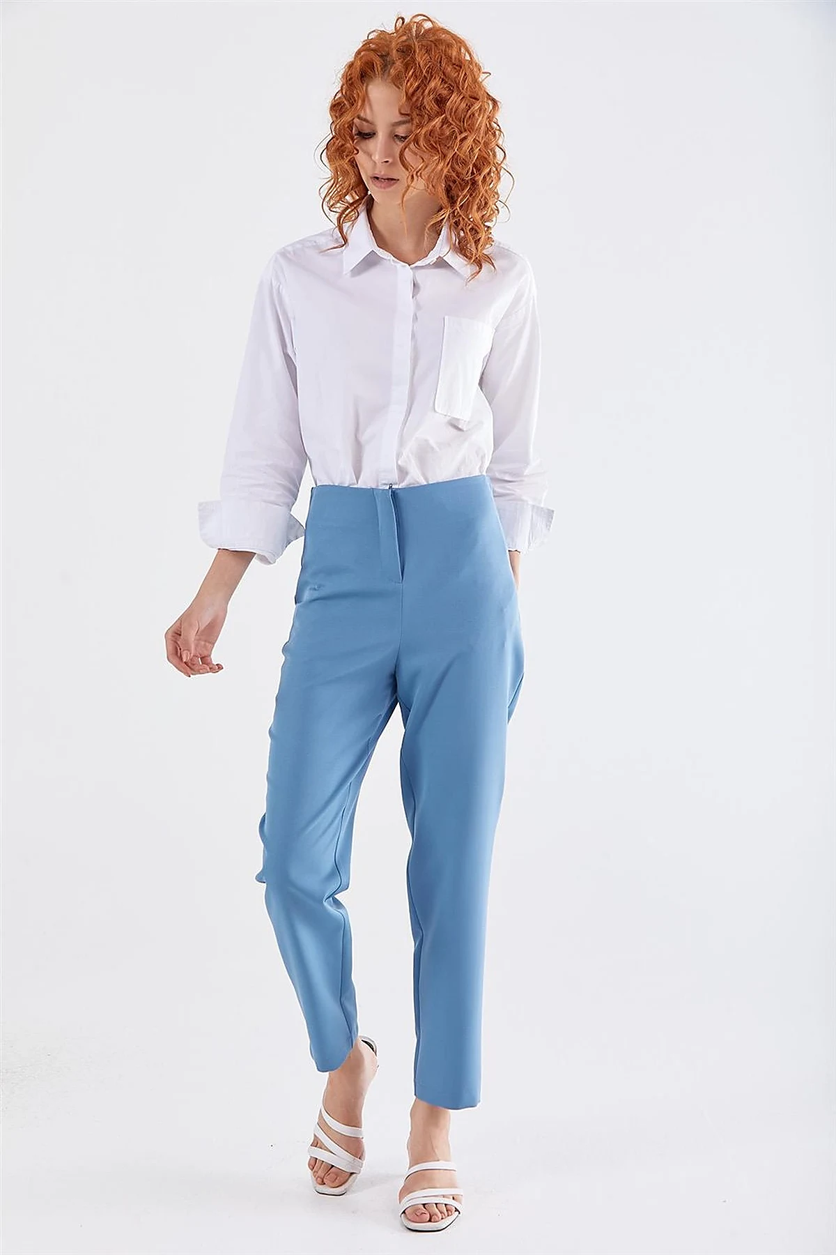 High Waist Slim Fit Pants Blue